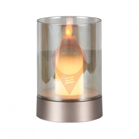 2W LED Candle Table Lamp 3000K Champagne Gold + Amber Glass