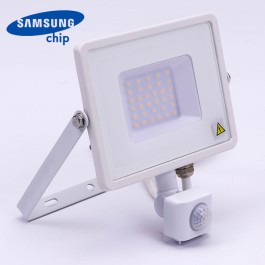 30W LED Прожектор Със Сензор  SAMSUNG ЧИП  Бяло Тяло 3000К
