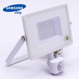 30W LED Прожектор Със Сензор  SAMSUNG ЧИП  Бяло Тяло 4000К