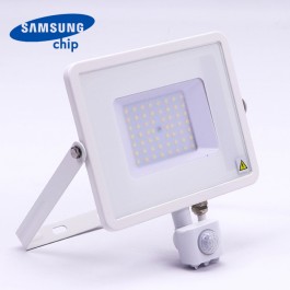 50W LED Прожектор Със Сензор  SAMSUNG ЧИП  Бяло Тяло 4000К