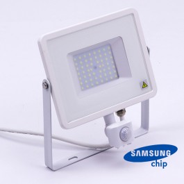 50W LED Прожектор Със Сензор  SAMSUNG ЧИП  Бяло Тяло 6400К
