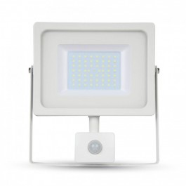50W LED Прожектор Сензор Бяло тяло SMD, Топло бяла светлина