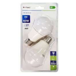 LED Крушка - 9W E27 A60 Термо Пластик Бяла светлина 2 бр/Сет                         